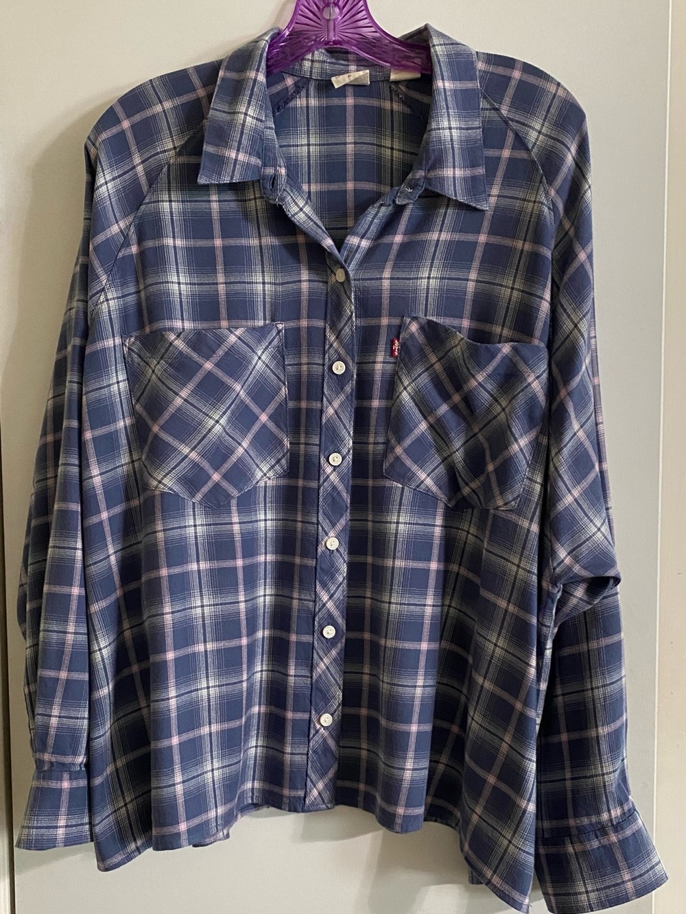 Levi's Navy and Light Pink Plaid Button-Down Shirt